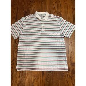 Ashworth Mens XL Pima Cotton Striped Polo Shirt Short Sleeve White Multicolor‎